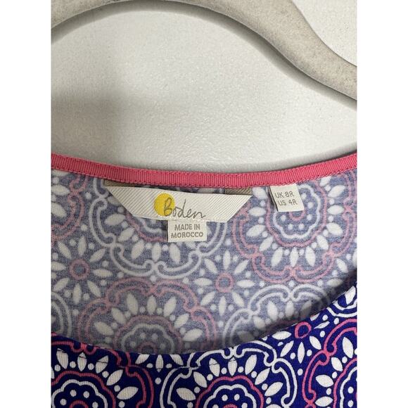 Boden Women’s White Purple Medallion Print Cap Sleeve Jersey Dress Size 4 - Picture 4 of 5